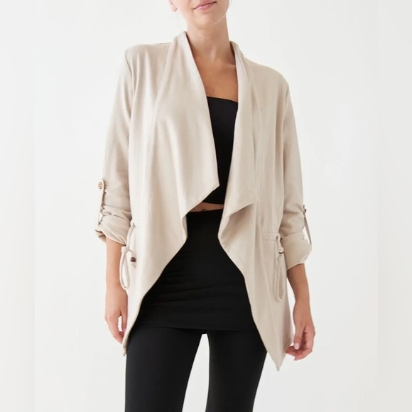 Hemp/Organic Cotton Blend Open Front Jacket | Taupe - Picture 6 of 7